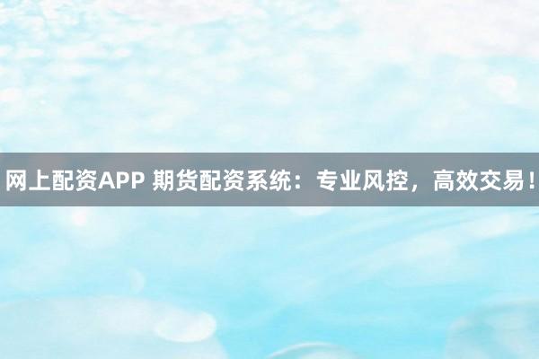 网上配资APP 期货配资系统：专业风控，高效交易！