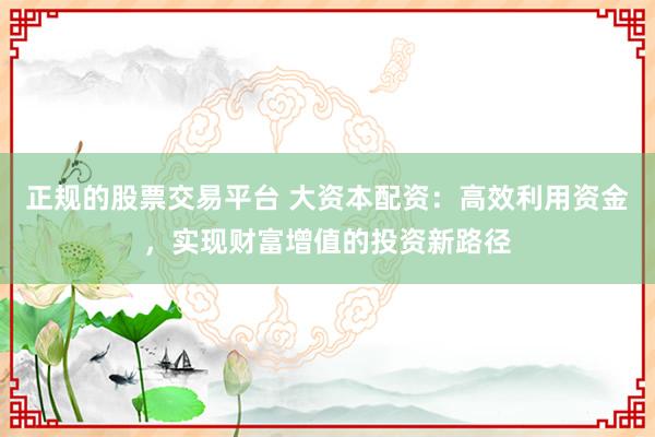 正规的股票交易平台 大资本配资：高效利用资金，实现财富增值的投资新路径
