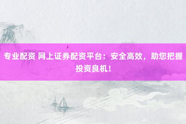 专业配资 网上证券配资平台：安全高效，助您把握投资良机！