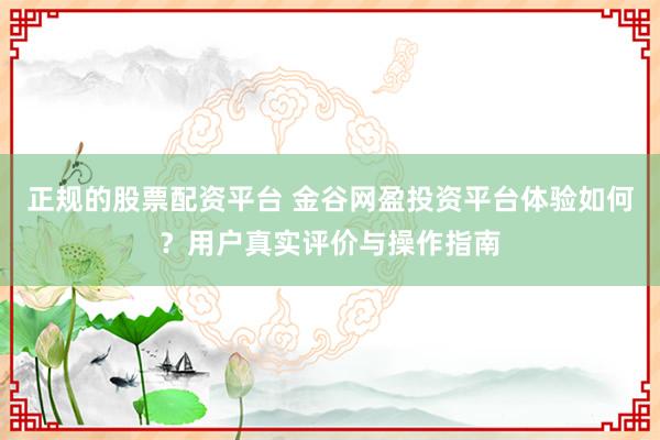正规的股票配资平台 金谷网盈投资平台体验如何？用户真实评价与操作指南