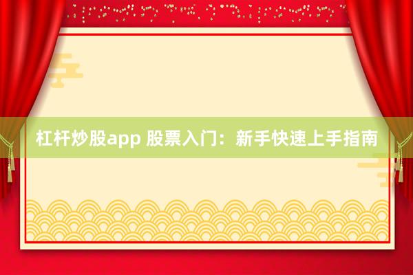 杠杆炒股app 股票入门：新手快速上手指南
