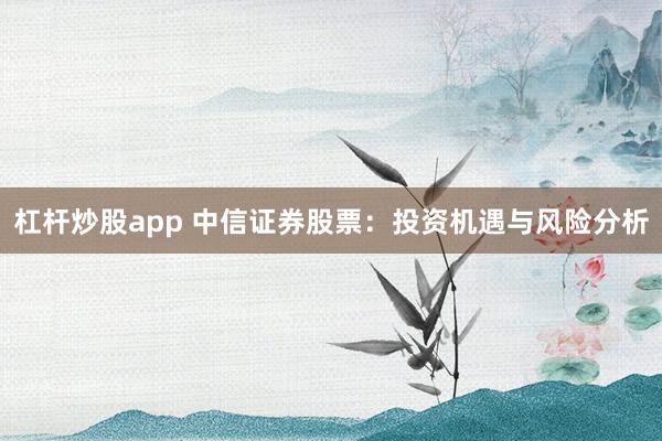杠杆炒股app 中信证券股票：投资机遇与风险分析