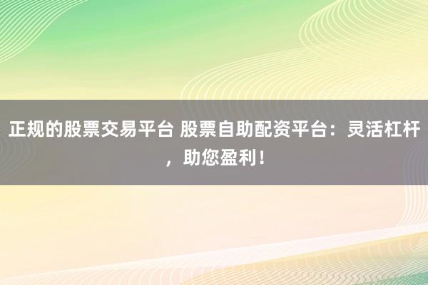 正规的股票交易平台 股票自助配资平台：灵活杠杆，助您盈利！