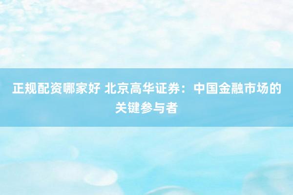 正规配资哪家好 北京高华证券：中国金融市场的关键参与者