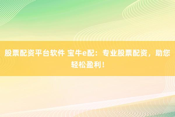 股票配资平台软件 宝牛e配：专业股票配资，助您轻松盈利！